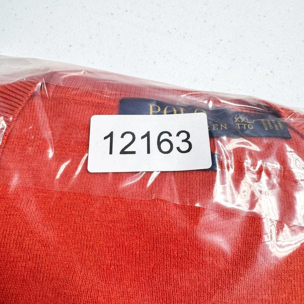 Polo Ralph Lauren‎ Sweater Mens 2XL Orange Pima Cotton V Neck Pullover Pony Logo